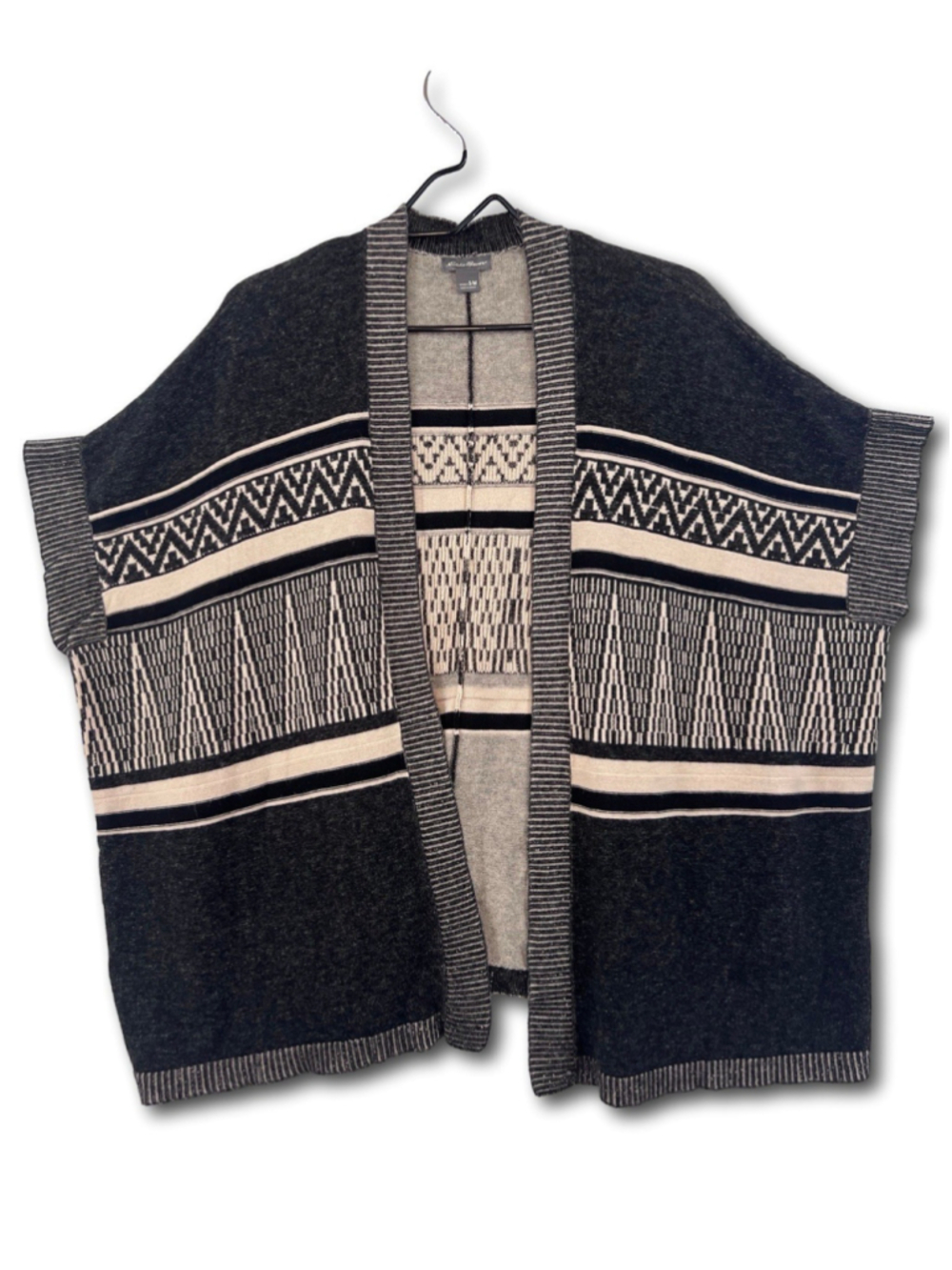 Eddie Bauer Aztec Sweater Shrug Short Sleeve Gray Black Woman’s Size S/M